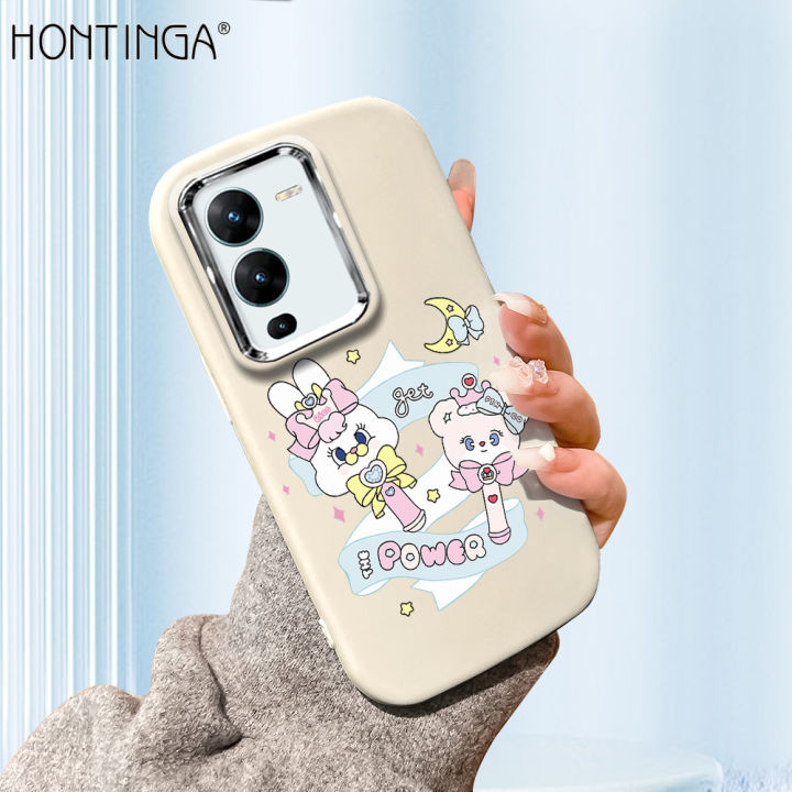 Hontinga for Vivo V25 Pro 5G Back Cover Luxury Silver Edge Lens Mobile Cover Cartoon Energy Stick Pattern Soft Silicone Phone Case