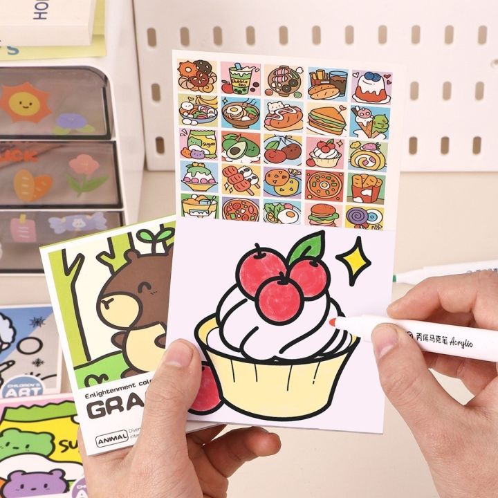 DIY Mini Cartoon Coloring Book Portable Note Coloring Watercolor Coloring Book 25Sheets Doodle Books Children's Art