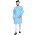 Sky Blue Solid Cotton Kurta Pajama Set For Men. 