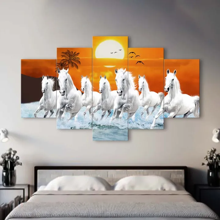 5%20Panel%20Custom%20Manipulated%20seven%20white%20horse%20Significant%20on%20Vastu%20Matte%20Canvas%20Cotton%20Print%20Large%20Size%20-%20Image%206