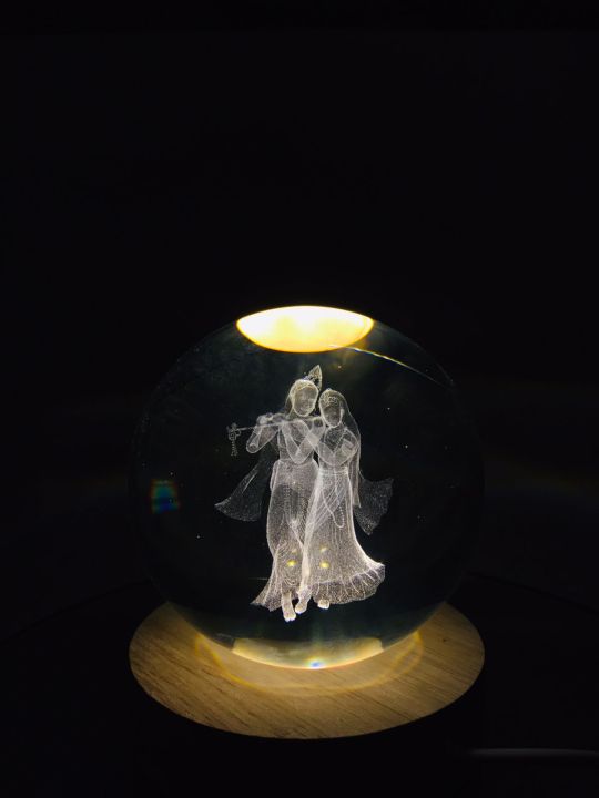 3D Decor Crystal Ball LED Night Light - Radha Krishna