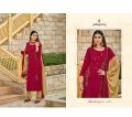 Prince Fashion Store Dark Red Embroidery Kurti With Pant And Shawl Set For Women. 