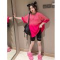 Ice silk girl gradient T-shirt skirt mid-length short-sleeved summer children's clothes children's fried street celebrity half-sleeved top. 
