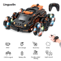 Linguolin Six Wheel Spray RC Stunt Car 4WD Swing Arm Drift Vehicle Gesture Induction Deformation Remote Control Car with Light Boy RC Toys. 