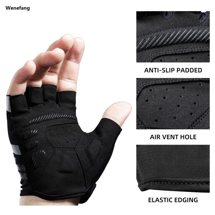 Wenefang ROCKBROS Summer Cycling Gloves Half Finger Shockproof Breathable Gym Gloves Men MTB Fingerless Bicycle Gloves Cycling Equipment
