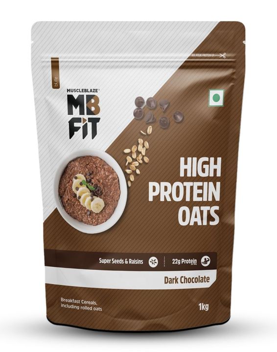 MuscleBlaze High Protein Oats 1kg Dark Chocolate with 22g Protein Rolled Oats Breakfast Cereals for Weight Management