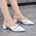 Premium Women's Glossy Patent Leather Pointed Toe Bow Block Heel Mules – Elegant Slip-On Dress Shoes. 