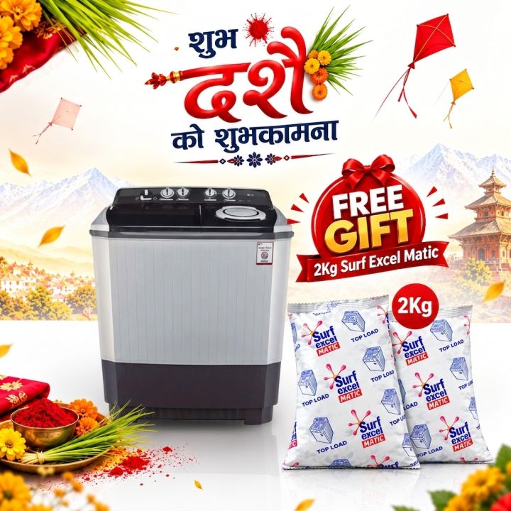 LG Brand 9Kg Semi Automatic Washing Machine - TT101R3S, 1 Year Warranty | Free Gift: 2Kg Surf Excel Matic