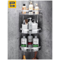 3 Layer Aluminum Bathroom Corner Shelves Organizer Large Capacity Shower Shelf Rack with Hooks. 