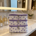 Portable Cute Three Layer Wash Bag Large Capacity Soft Wear-resistant Women Toiletries Bag Bow Print Three-Layer Cosmetic Organizer Bag Skincare Storage. 