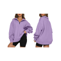 Women Half Zip Oversized Sweatshirts Long Sleeve Solid Color Drop Shoulder Fleece Workout Pullover. 
