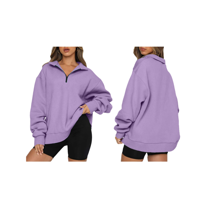 Women Half Zip Oversized Sweatshirts Long Sleeve Solid Color Drop Shoulder Fleece Workout Pullover