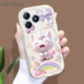 Hontinga for Realme C61 C63 Back Cover Pink Cat Soft Texture Phone Case Wavy Edge Silicone Cover. 