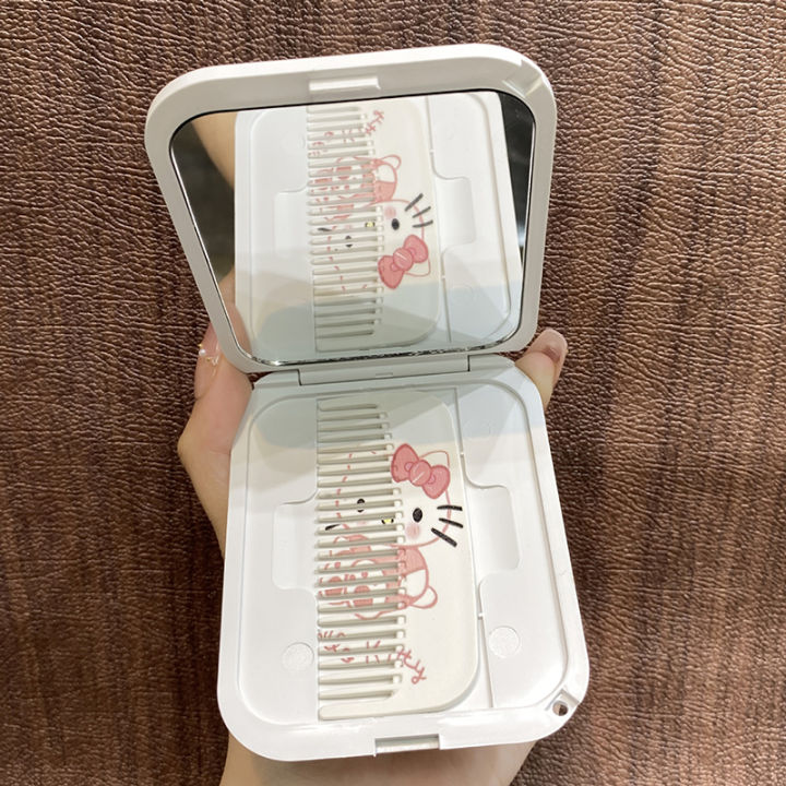 Cartoon%20Sanrio%20Hello%20Kitty%20Folding%20Clamshell%20Mirror%20Makeup%20Mirror%20With%20Comb%20Portable%20Creative%20For%20Women%20Girls%20Handheld%20Mirror%20-%20Image%204