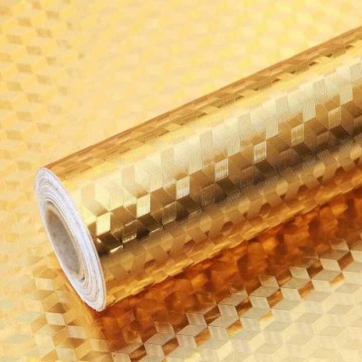 Fresh Aluminum Foil Stickers Roll Golden, Oil Proof, Kitchen Backsplash Wallpaper Self-Adhesive Wall Sticker Anti-Mold and Heat Resistant for Walls Cabinets Drawers and Shelves - Golden
