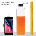 Borosil Crysto Slim 1Litre Glass Water Bottle Borosilicate Material Extreme Temperature Resistant Black Lid Stylish & Transparent. 