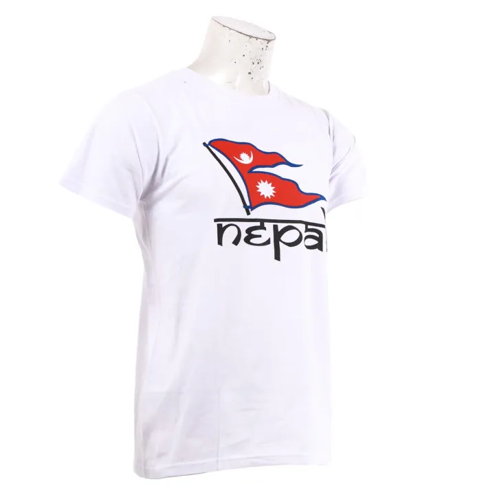 White%20Cotton%20Round%20Neck%20Half%20Sleeve%20Nepal%20Flag%20Printed%20T-Shirt%20For%20Men%20-%20Image%203
