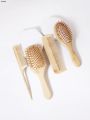 Sutuiying 4PCS natural bamboo and wood comb, anti-static, pointed tail comb, Fifty percent discount oval square scalp massage brush, dry and wet dual-purpose. 