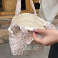 New Large Capacity Flower Print Handbag Canvas Knot Bucket Bag Tote Bag. 