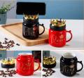 Crowned Black/Red King Queen Printed Couple Ceramic Cup. 