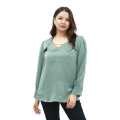 Attire Nepal Green Cotton Mix V-Neck Full Sleeves Plain Tops For Women. 