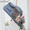 Hontinga for Vivo V19 Back Cover Wrist Strap Cute Bear Printed Square Liquid Silicone Phone Case. 