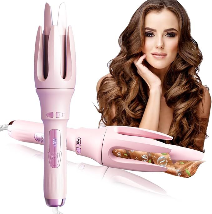 Automatic Hair Curler With 4 Temperatures, Dual Voltage Rotating Curling Iron With Fast Heating and Auto Shut-Off For Professional Hair Styling