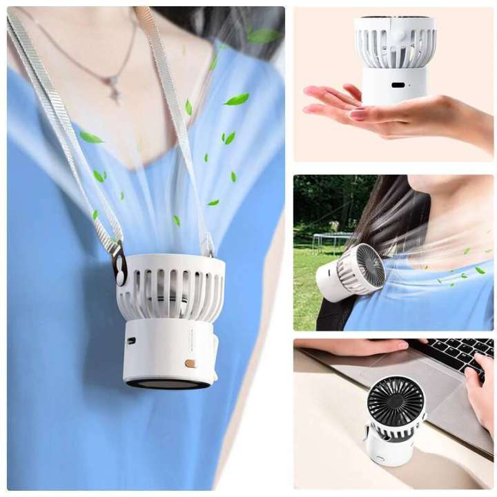 Eary Mini Portable Rechargeable 1000mAh Battery Type-C Neck Hanging Desktop Clip on Clothing Waist Cooling Cold Air Fan