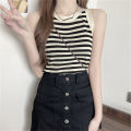 Summer Korean Stripe Knitted Tank Top Women Round Neck Sleeveless Slim Camisole Cuilei. 