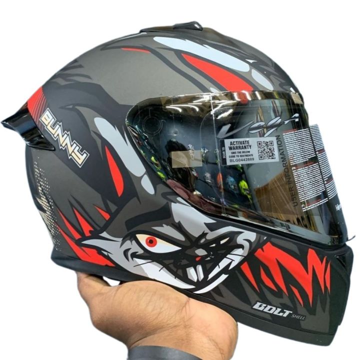 Vega%20Bolt%20Bunny%20Dull%20Black%20Red%20Full%20Face%20Single%20Visor%20Helmet%20%7C%20VEGA%20DOT%20&%20ISI%20Certified%20Black/Red%20Protective%20Head%20Wear%20-%20Image%202