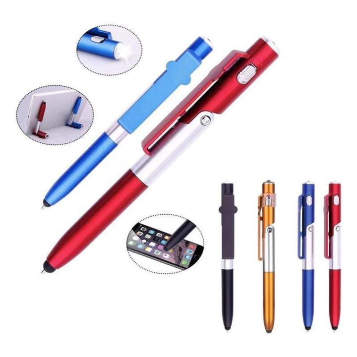 Portable Multifunction Pen Ergonomic Foldable Multi-Color Ballpoint Pen LED Light 4-in-1 Pen with Light for Office Use School Supplies Reading