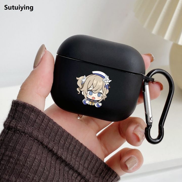 Sutuiying Genshin Impact Anime Cartoon With Hook Case For AirPods 2 3 1 Cases For Apple AirPods Pro 2 Coque Black TPU Soft Earphone Cover