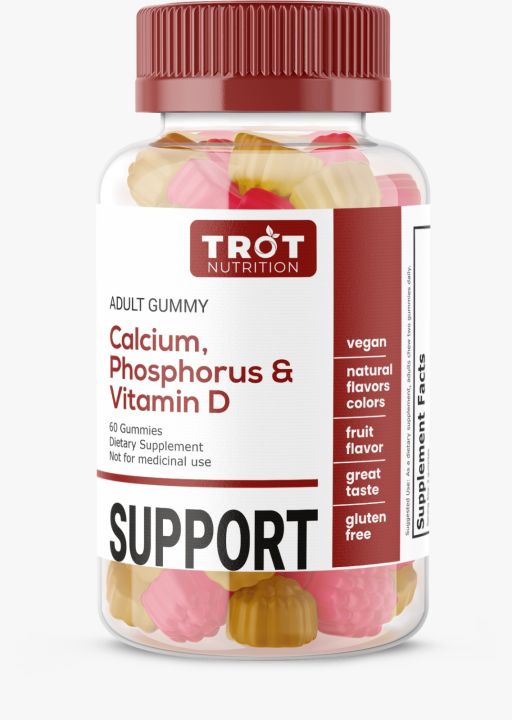 TROT Nutrition Calcium, Phosphorus & Vitamin D For Adults/ Gummy/ Dietary Supplements For Men & Women 60 Gummies pieces