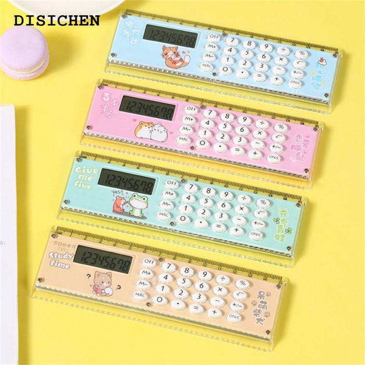 DISICHEN Profesional 2 in 1 15cm Ruler Calculator 8-Digits Electronic Calculator Pocket Mini Stationery Math Toys School Multi-functional Calculator