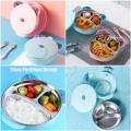 MoonCare - Baby Food Warming Thermal Insulated Bowl Three Partition Tableware Sucker Plate Anti-Fall Water Injection ( BPA Free ). 