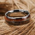 8MM Fashion Stainless Steel Wood Inlaid Arrow Wedding Band Anniversary Birthday Gift Rings For Men Women Boys Girls. 