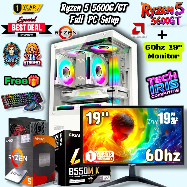 AMD%20Ryzen%205%205600G/GT%20Transparent%20Gaming%20PC%20Setup%20Pairs%2019"%2060hz%20Monitor%20With%20800Watt%20PSU,%20B550M/A520M%20Board,%208/16GB%20DDR4%20RAM,%20512/256GB%20Nvme%20M.2%20SSD%20Gaming%20CPU%20Desktop.%20-%20Image%202