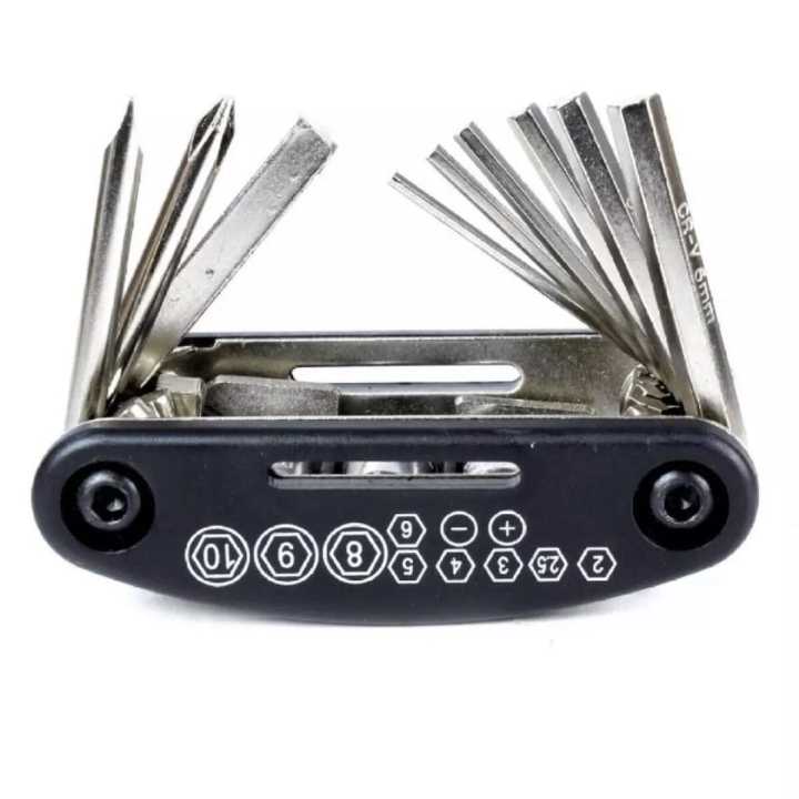 16 In 1 Multi Function Bike Bicycle Cycling Mechanic Repair Tool Kit - Black