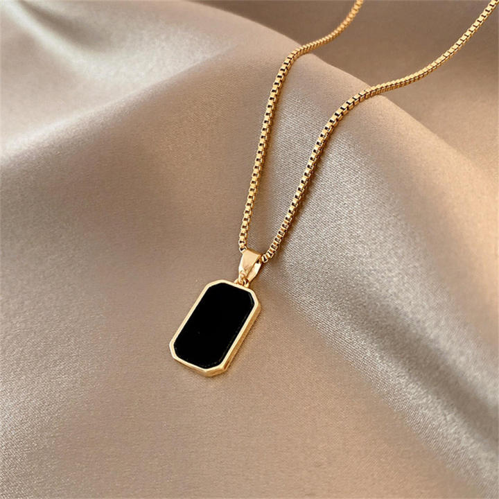 Jewelry accessory Pendant necklace Delicate Long chain Minimalist Collarbone chain Rectangular pendant Black Women's jewelry for Daily wear Formal occasions Party accessory Fashion statement Gift for