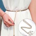 Women Fashion Adjustable Colorful Metal Pearl Beaded Thin Waist Belt. 