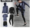 Csn 5 Psc Workout Compression Clothes Set Men Gym Sportswear, Jacket+ Full T-shirt+ Half T-shirt+ Leggings+Half Pant. Exercise, Fitness, Inner, Gym, Running , Training. 