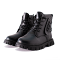 Kid Boy Side Zipper Lace Up Winter Black Boots. 