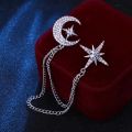 Korean Fashion Moon & Star Brooch Set for Couples – Elegant Rhinestone Starry Brooch with Chain Tassels, Celestial Pin Jewelry Accessories for Women & Men, Stylish Matching Lapel & Outfit Brooch. 