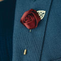 Maroon / White Rose Flower Golden Brooch without Chain for Men. 