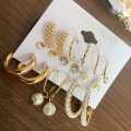 Fashion Retro Gold Earrings: 9 Pair Hoop Earring Set For Women. 