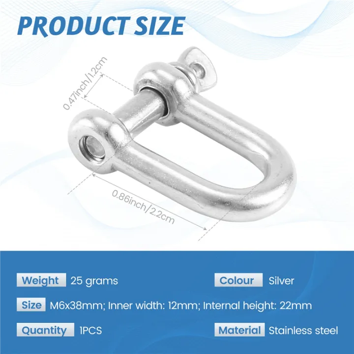 M6x38mm%20Straight%20D-Shackle,%20Short,%20Stainless%20Steel%20AISI%20316%20-%20Image%202