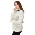 Cream Knitted Sheer Sweater For Women. 
