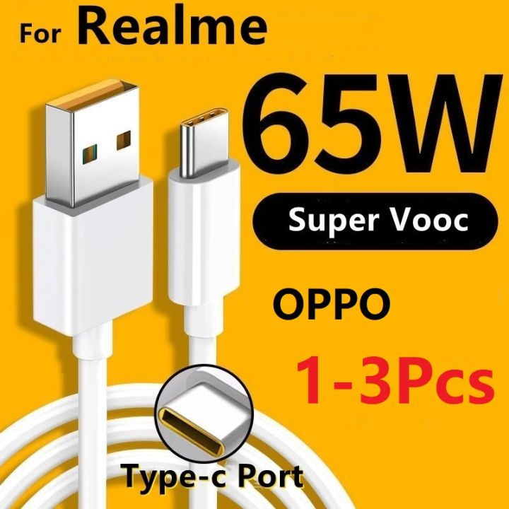 1-3Pcs Realme Original Type C Cable Phone 65w 80W 6.5A Super Fast Charge Super Dart Vooc Real Me 7 pro 8 8i 9pro 9i 6 X50 GT GT2