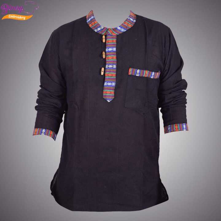 Binay Embroidery Cotton Kurta Shirt With Borderd For Men - Fashion | Kurtha For Men | Shirts For Men | Men'S Wear