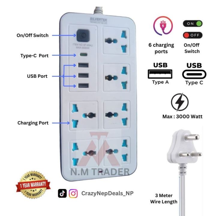 3000W%20Silvertek%20Multiplug%20with%201-C-Type,%203-USB%20&%206-charging%20port%20%7C%203%20&%205%20meter%20wire%20%7C%20Suitable%20for%20all%20the%20home%20appliances%20(Washing%20machine,%20freeze,%20TV,%20Iron)%20%7C%20Extension%20Cord%20634U%20-%20Image%202